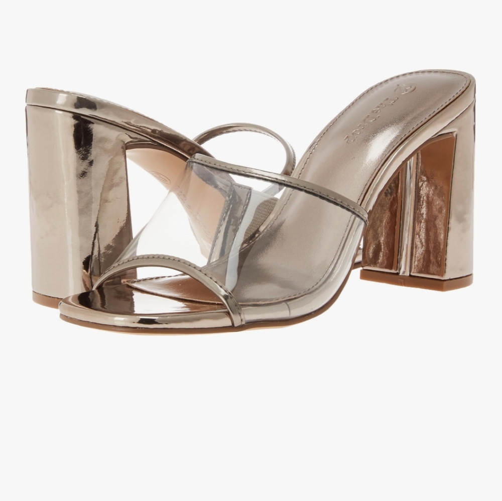 The Drop High Heel Mules, Clear And Pewter